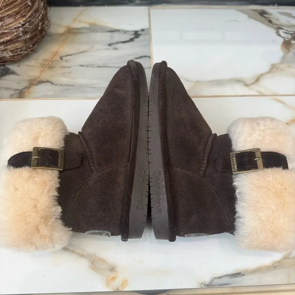 BEARPAW‎ Women's Abby Shearling Suede Ankle Boots Sheepskin/Wool Lining | Size 7